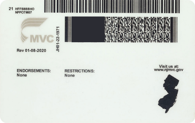 Back of NJ ID