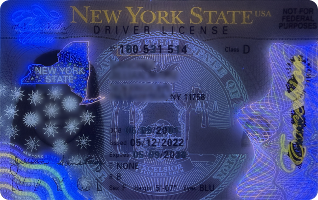 Front UV view of NY ID