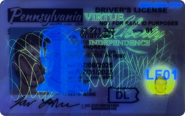 Front UV view of PA ID