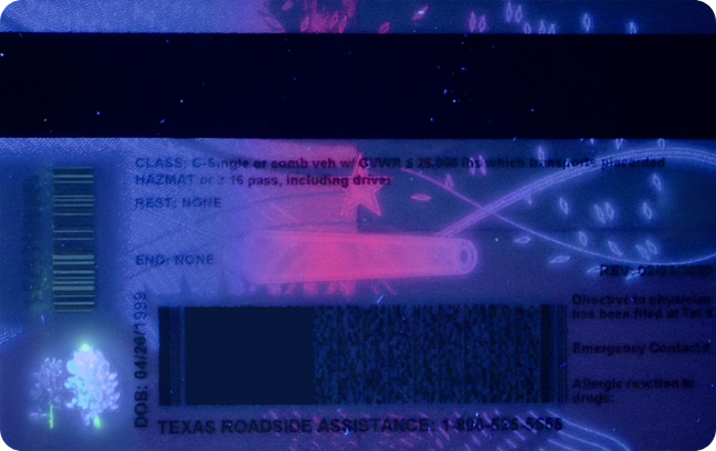 Back UV view of TX ID
